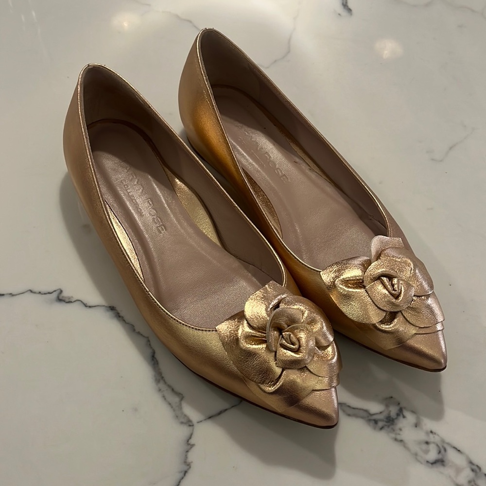 Taryn Rose rose gold flower accent flats